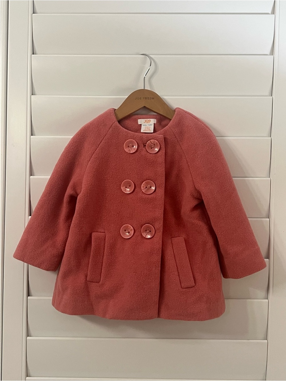 Joe Fresh Girls' Double-Breasted Pink Bow Wool Blend Coat 18-24M